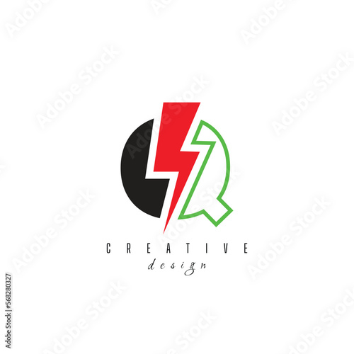 letters Q with flash logo, Lightning Thunder Letter Logo Design Q, Flash logotype, initial Q power logo design symbol vector template