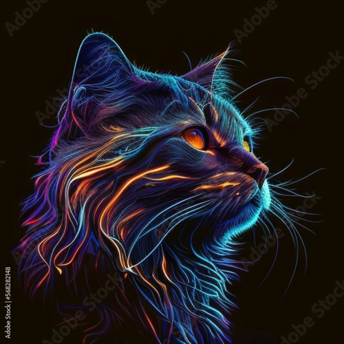 neon art illustration of cat with Generative AI Technology