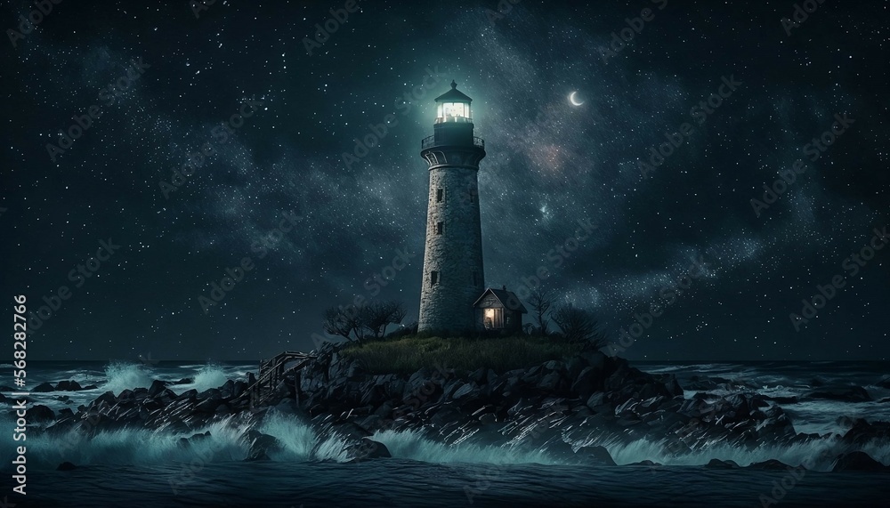 lighthouse on starry night