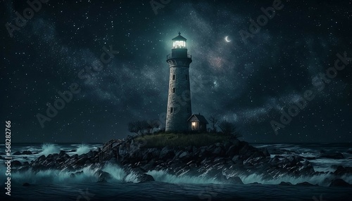 lighthouse on starry night