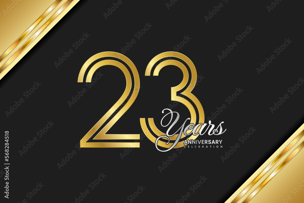 Fototapeta premium 23th anniversary logo design with double line. Gold color numbers with silver text. Logo Vector Illustration