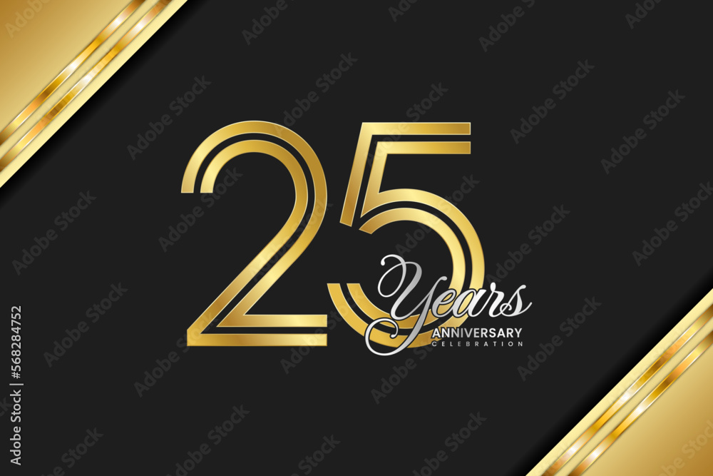 25th anniversary logo design with double line. Gold color numbers with ...