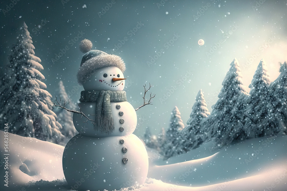 Obraz premium Background for Christmas with a snowman. Generative AI