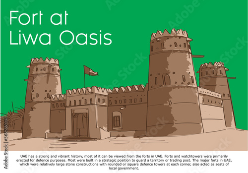 Fort at Liwa Oasis vector art, Abu Dhabi, UAE photo