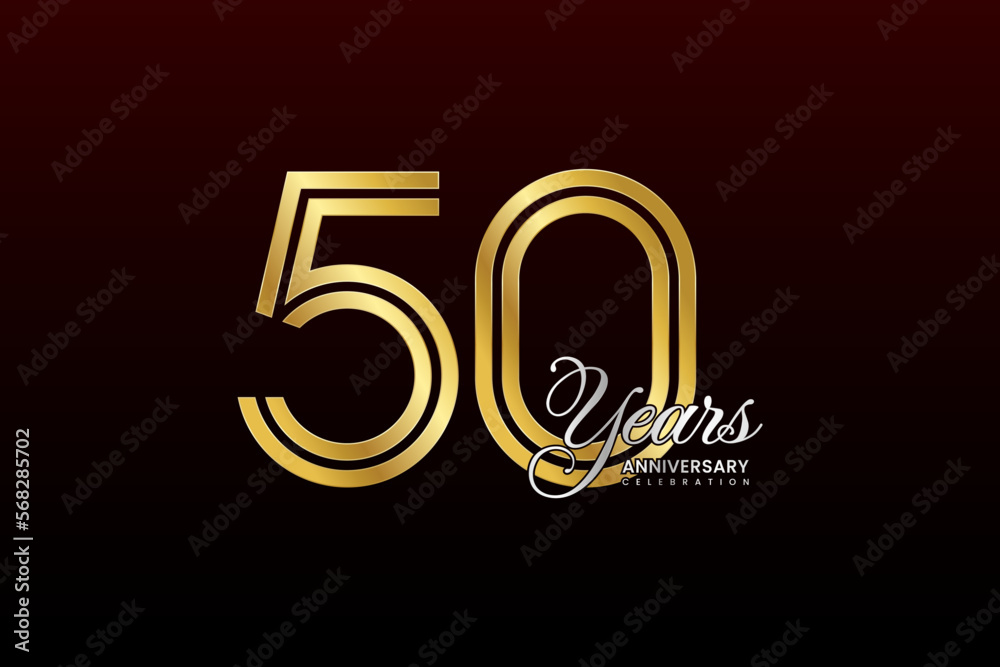 50th anniversary logo design with double line. Gold color numbers with silver text. Logo Vector Illustration 50th anniversary logo design with double line. Gold color numbers with silver text. Logo Vector Illustration