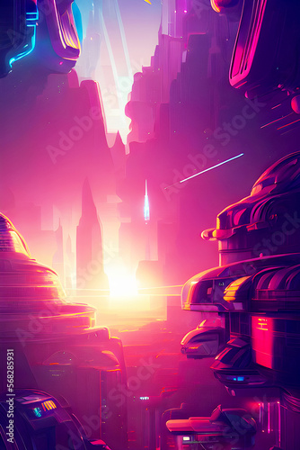 Pink dawn city - Futuristic Graphic Art, Generative AI