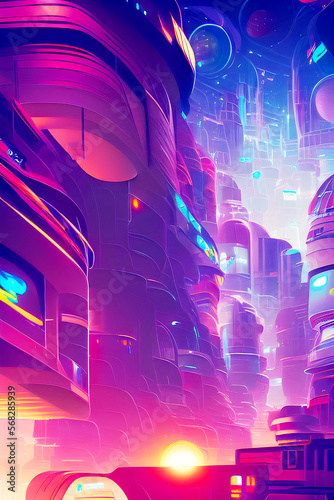 Late Night Futuristic Market City - Futuristic Graphic Art, Generative AI