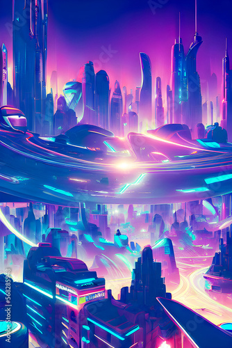 Blue ring racing arena - Futuristic Graphic Art, Generative AI