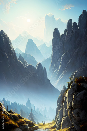 Blue Mountain Range - Landscape Graphic Art, Generative AI