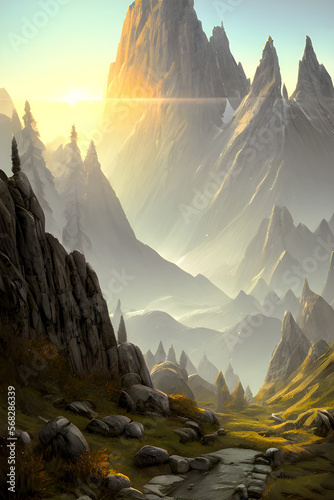 Green Alien Pasture - Landscape Graphic Art, Generative AI