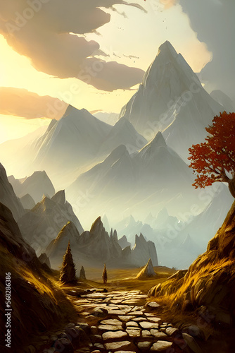 Ancient rock pathway - Landscape Graphic Art, Generative AI