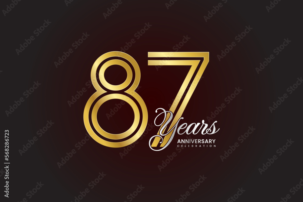 87th anniversary logo design with double line. Gold color numbers with silver text. Logo Vector Illustration 87th anniversary logo design with double line. Gold color numbers with silver text. Logo Vector Illustration