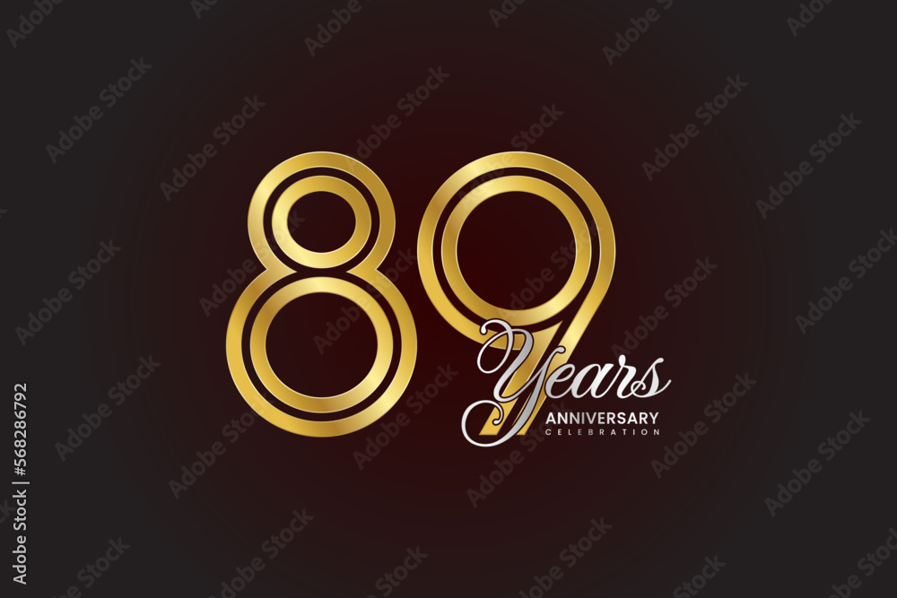 89th anniversary logo design with double line. Gold color numbers with silver text. Logo Vector Illustration 89th anniversary logo design with double line. Gold color numbers with silver text. Logo Vector Illustration