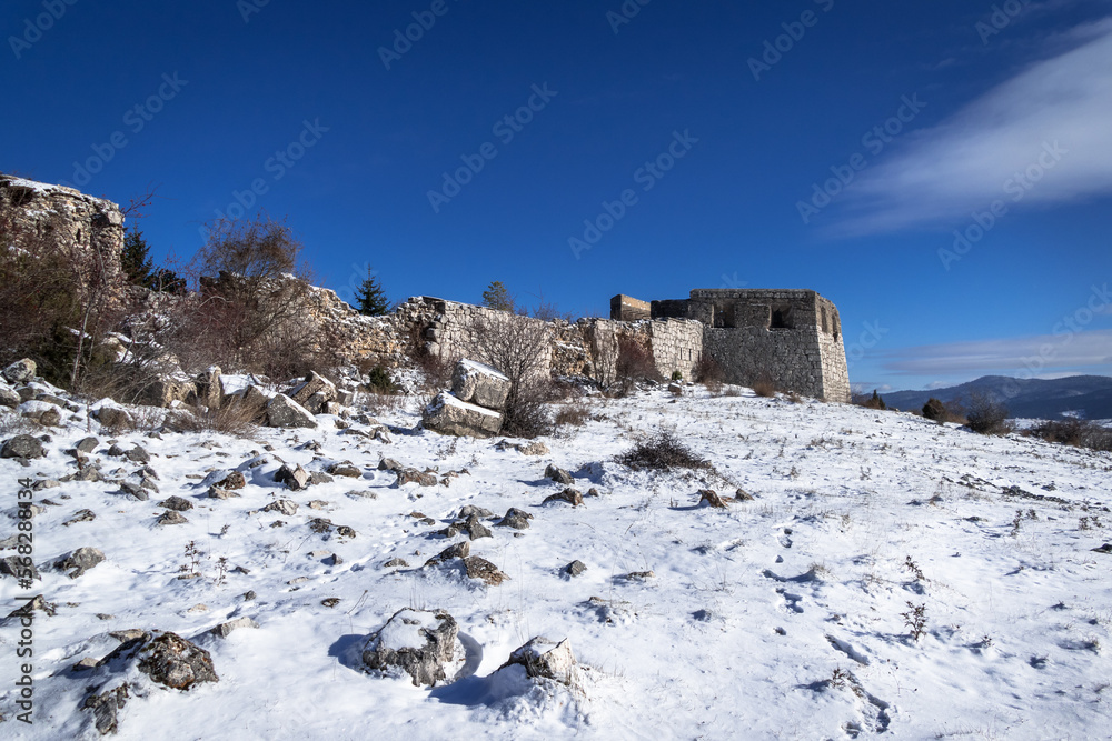 Snow covered Austro-Hungarian fortress in Kalinovik (Bosnia and Hezegovina) where Adolf Hitler served as a conscript.