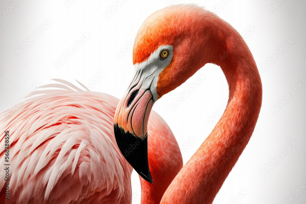 Obraz premium Flamingo, white backdrop, isolated. Generative AI