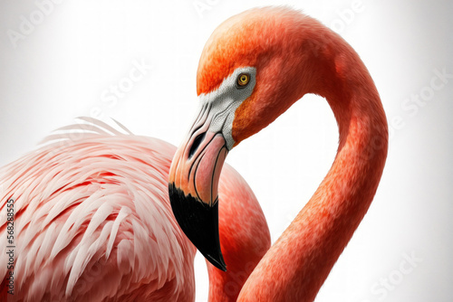 Flamingo, white backdrop, isolated. Generative AI