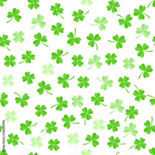 Green leaves clover seamless pattern on transparent background.