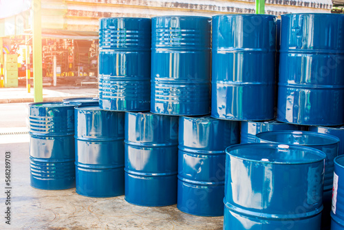 Oil barrels blue or chemical drums vertica