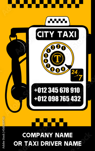 business card for a taxi with the image of an old payphone