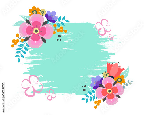 Spring hello, gentle floral background, stains of brushes