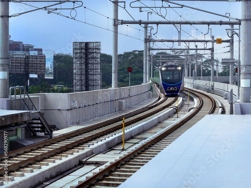 train on rail track  arrived  at sation