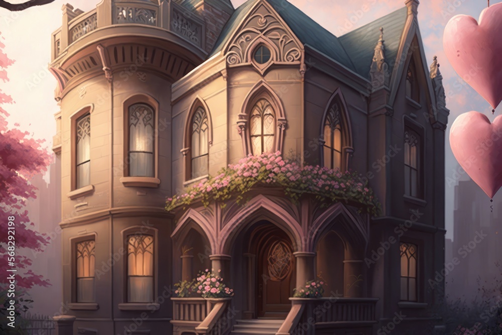 Fototapeta premium Valentines Day Artistic Pastel for a Beautiful architecture (generative AI)