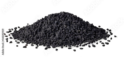 heap of black cumin seeds isolated on white