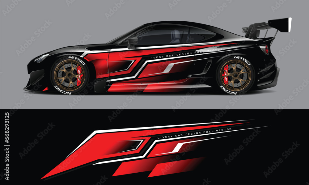  car livery design vector. Graphic abstract stripe racing background designs for wrap