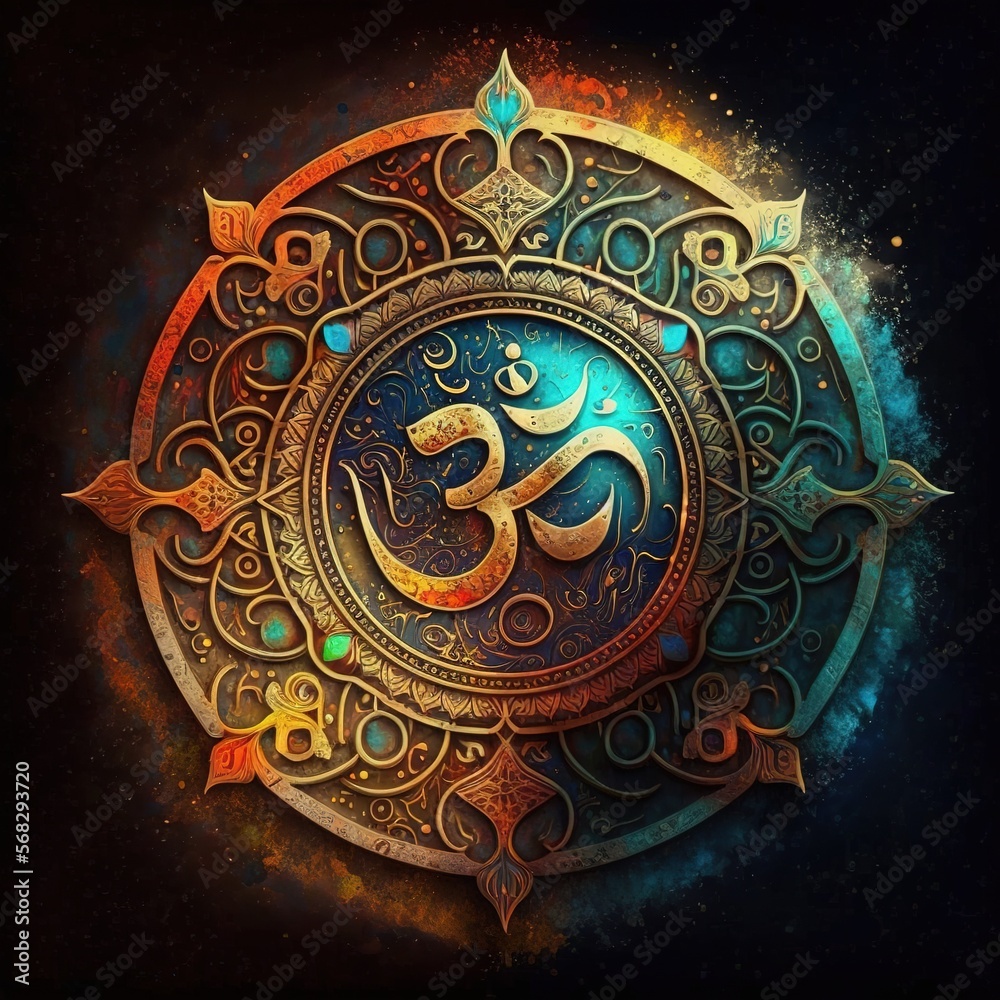 Generative AI  OM Bright Hindu Symbolism  Handmade Art of the Cosmic Universe