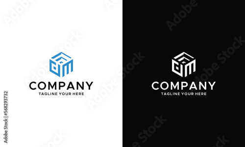 Letter DM hexagon logo design vector on a black and white background.