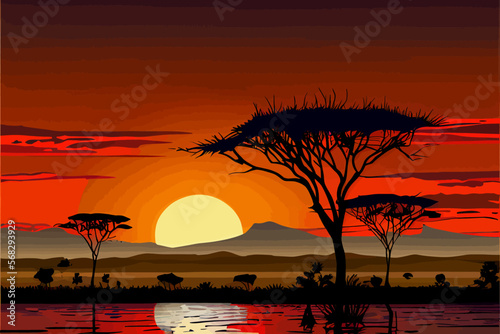 Africa background Abstract landscape illustration vector graphic © ArtMart