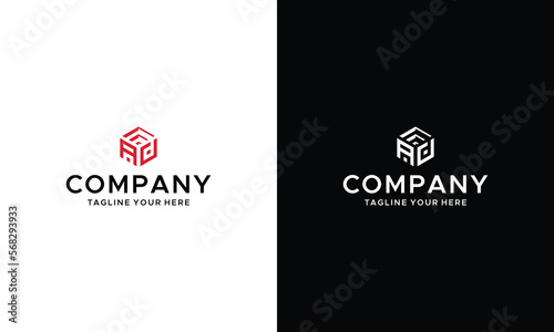 AD Initial letter hexagonal logo vector on a black and white background.