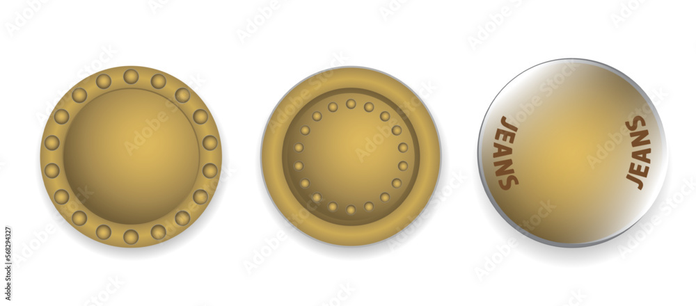 metal jeans rivet, sewing button accessories isolated 3D illustration metal jeans rivet, sewing button accessories isolated 3D illustration