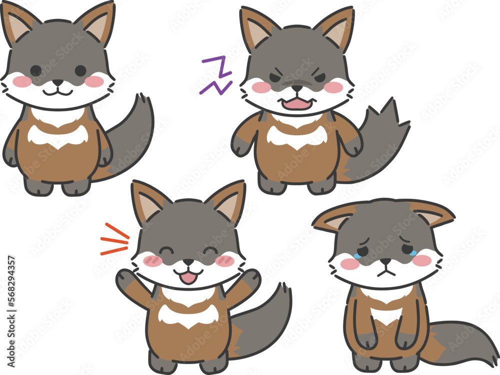 ハイイロギツネの表情セット（２足）