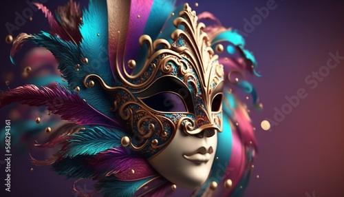 gorgeous Carnival mask, metallic and shiny, colorful and isolated on vague background. © JW Studio