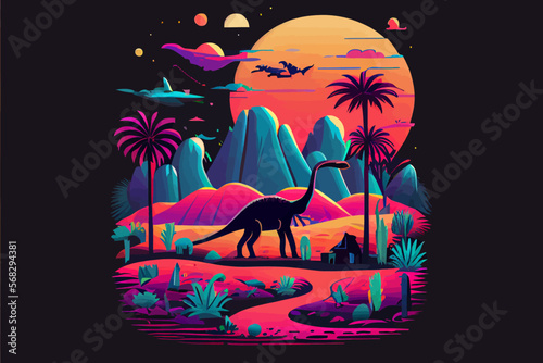 Dinosaur background Abstract landscape illustration vector graphic