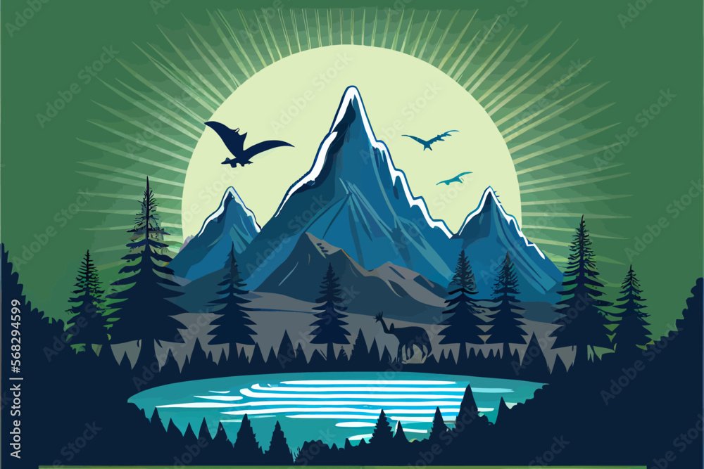 Dinosaur background Abstract landscape illustration vector graphic