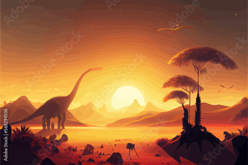 Dinosaur background Abstract landscape illustration vector graphic