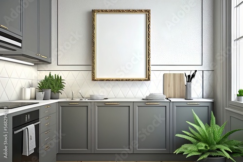 3D Realistic Render of Frame Mockup in Kitchen Room Interior