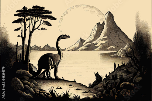 Dinosaur background Abstract landscape illustration vector graphic © ArtMart