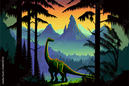 Dinosaur background Abstract landscape illustration vector graphic
