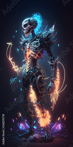 skull character with fantasy powers, 3d rendering
