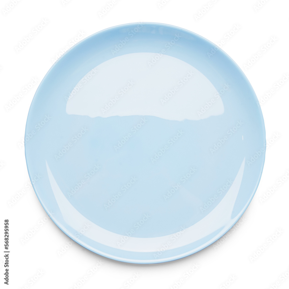 Blue ceramic plate isolated on white background