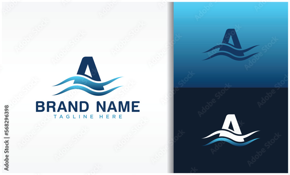 Letter A logo with wave design template