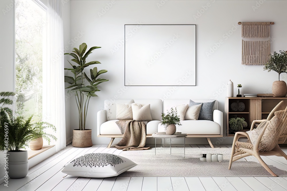 Fototapeta premium Modern Scandi Living Room Interior Wall Display