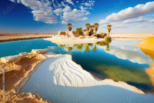 Lake with natural salt in the Siwa oasis. Generative AI