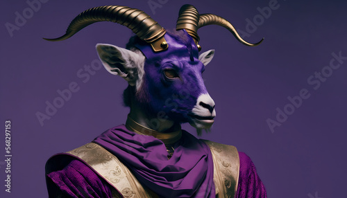 fashionable goat, with vr glasses and fancy clothes, digital illustration, 3d render