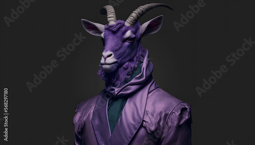 fashionable goat  with vr glasses and fancy clothes  digital illustration  3d render
