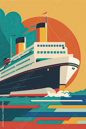 Fotografie cruise ship in the sea, postcard o poster generative ai vertical illustration