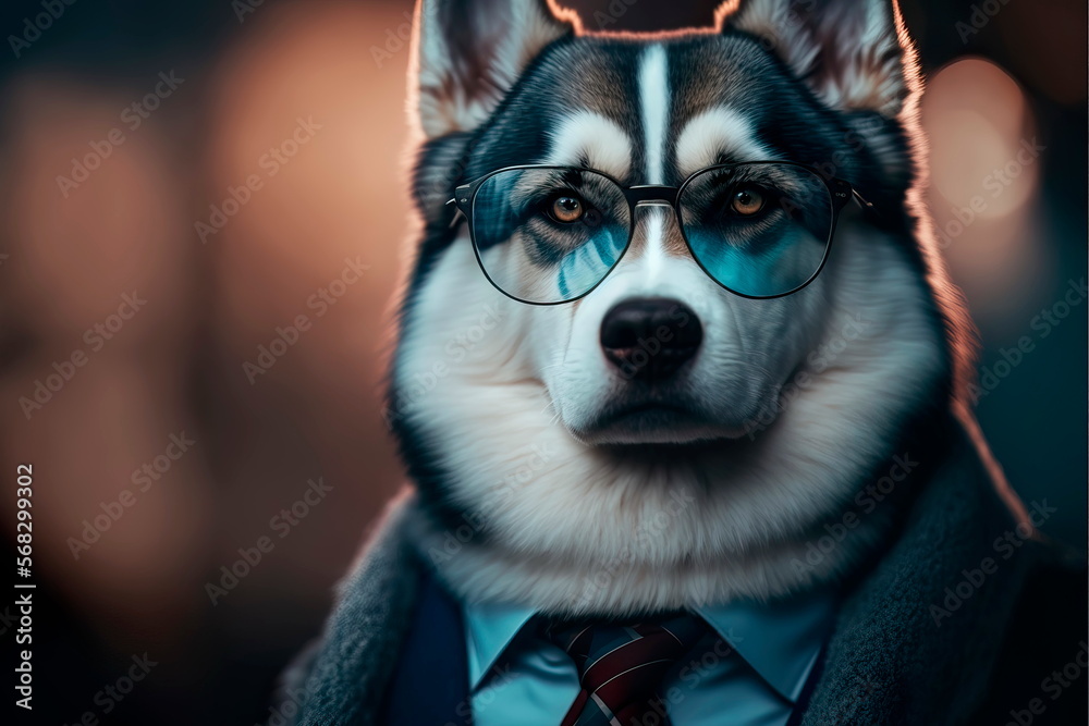husky in a business suit with glasses Generative AI